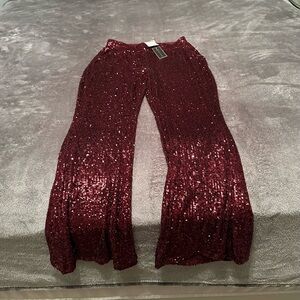 Cable & Gauge Sparkling Burgundy Sequin Pants-L